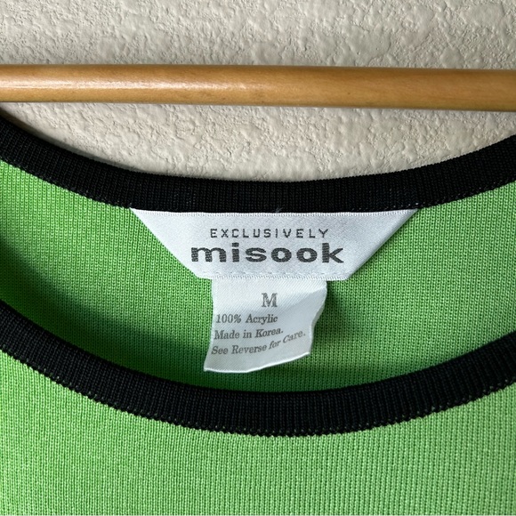 MISOOK Top Tank Vintage Knit Green Black White Stripes Side Slits Size M - Picture 5 of 8